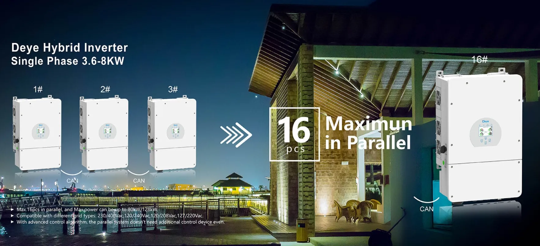 Set Hybrid Deye on-off grid 5 Kw 3P ESS 10Wk Deye 200A48V ลดค่าไฟ เดือนละ 3,500-5,000 บาท