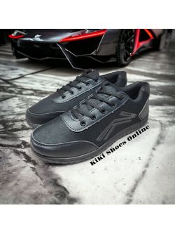 KiKi Shoes - รองเท้าผ้าใบดำล้วน ผ้าใบผู้ชาย สไตล์แบรนด์ ลาย 2 ขีดข้าง เท่ โดดเด่น พร้อมลุย รองเท้าแฟชั่น ในทุกโอกาสและจังหวะของชีวิต