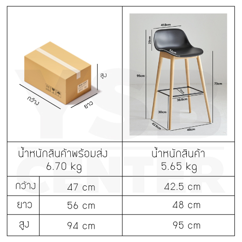 เก้าอี้บาร์ ทรงสูง เคาน์เตอร์บาร์ เฟอร์นิเจอร์แต่งบ้าน ที่นั่งพลาสติก PP ขาไม้ F1C060 - F1C062