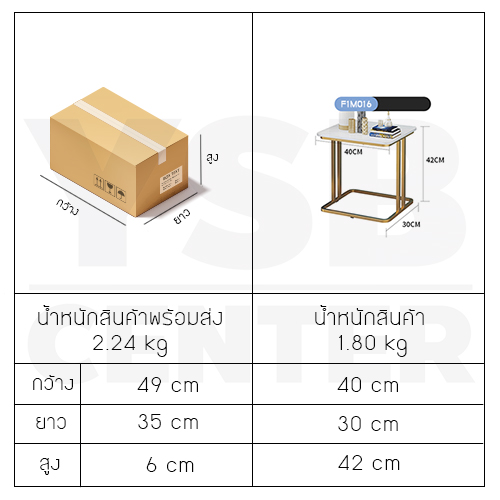 โต๊ะข้างเตียง ตู้ข้างเตียง ชั้นวางของข้างเตียง โต๊ะอเนกประสงค์ เฟอร์นิเจอร์ห้องนอน สีขาวลายหินอ่อนโครงสีทอง
