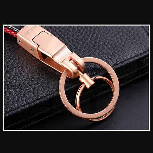 JOBON พวงกุญแจ พวงกุญแจรถยนต์ เกรดพรีเมี่ยม หนังแท้ ถักด้วยมือ 2 ชั้น แบบกดเพื่อล็อค 2 ห่วง