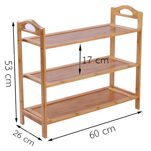 CASSA ชั้นวางรองเท้าไม้ไผ่ แบบแผ่นเรียบทึบ3ชั้น ยาว60cmรุ่น173-SR-BB-F360