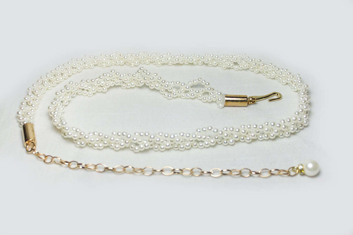 เข็มขัดไข่มุกสายโซ่สวย โซ่สีทองไข่มุกถัก