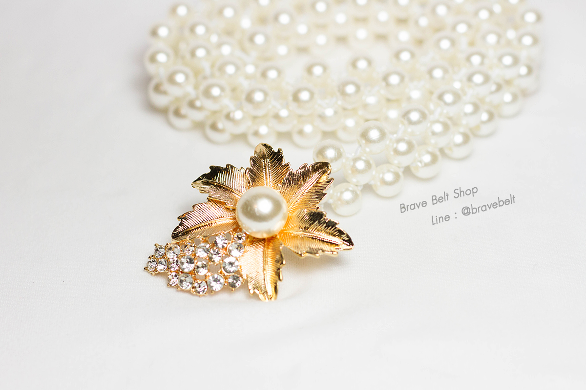 เข็มขัดไข่มุกหัวดอกไม้สวย มีมุกประดับ