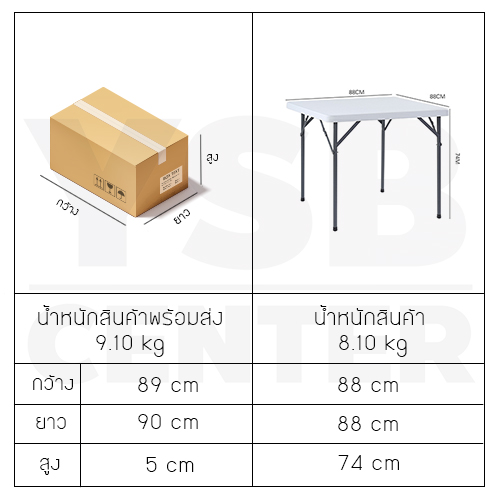 CASSA โต๊ะ โต๊ะอเนกประสงค์ โต๊ะคอมพิวเตอร์ โต๊ะปิคนิค โต๊ะคอมพิวเตอร์พับได้ ไม่ต้องประกอบ ขนาด 88 x 74 CM.