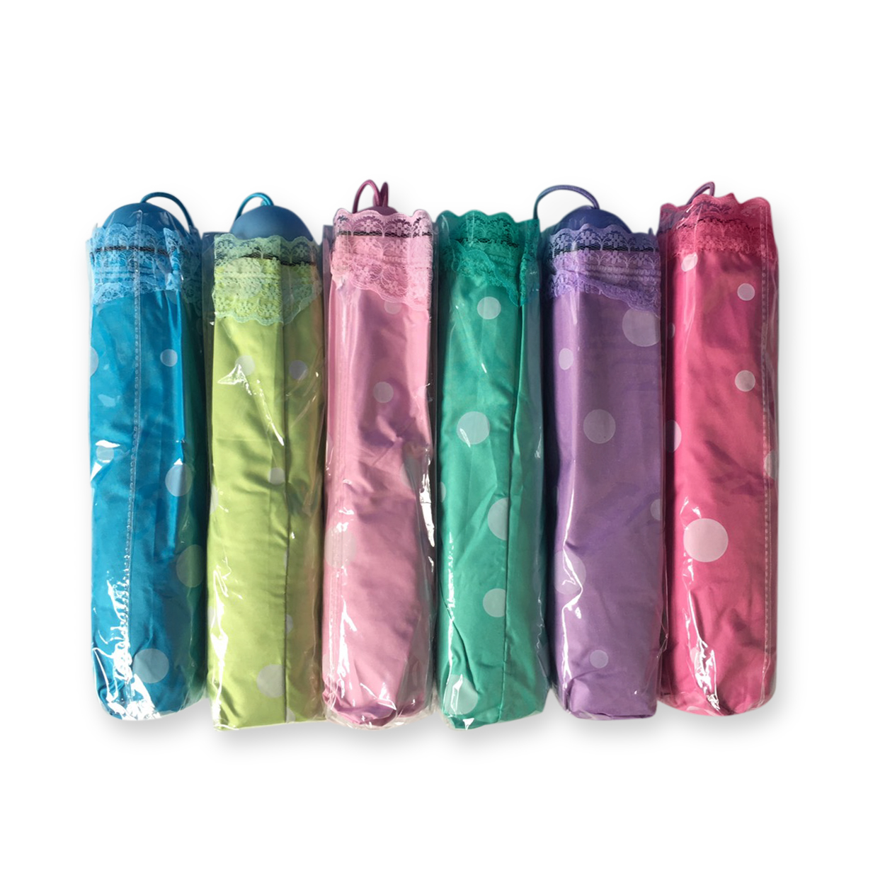 ร่มโค้งแฟชั่นลายจุดโดนแสงเปลียนสีได้ไม้มีระบายยูวีสีดำ