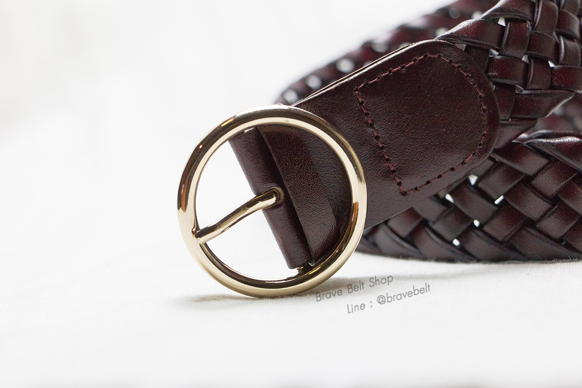 เข็มขัดหนังสานแบบหนา สายกว้าง 3 ซม สีเลือดหมู