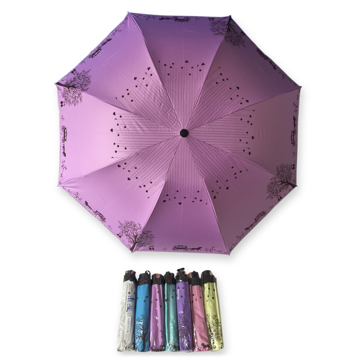 ร่มโค้งแฟชั่น24นิ้วยูวีสีดำ รหัส 1636