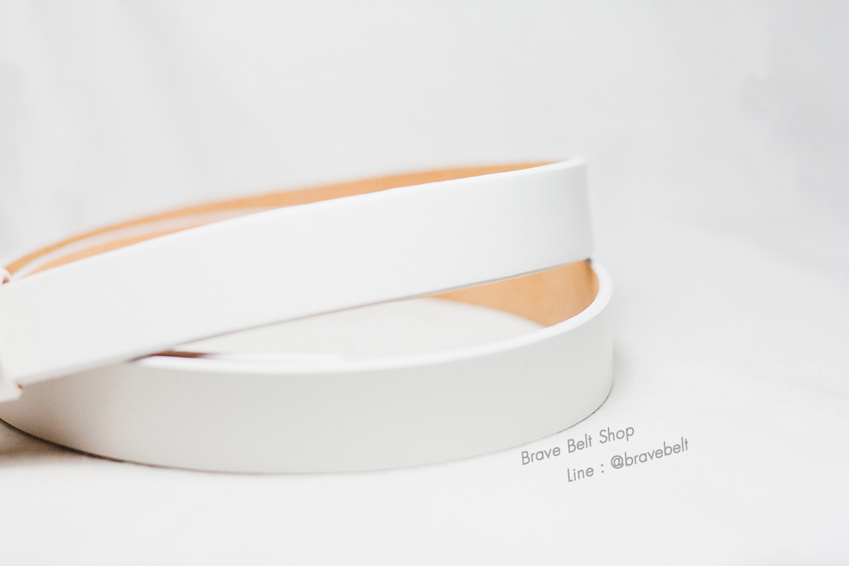 เข็มขัดหนังสีขาว หนังแท้ผู้หญิง หัวสีทองสวย