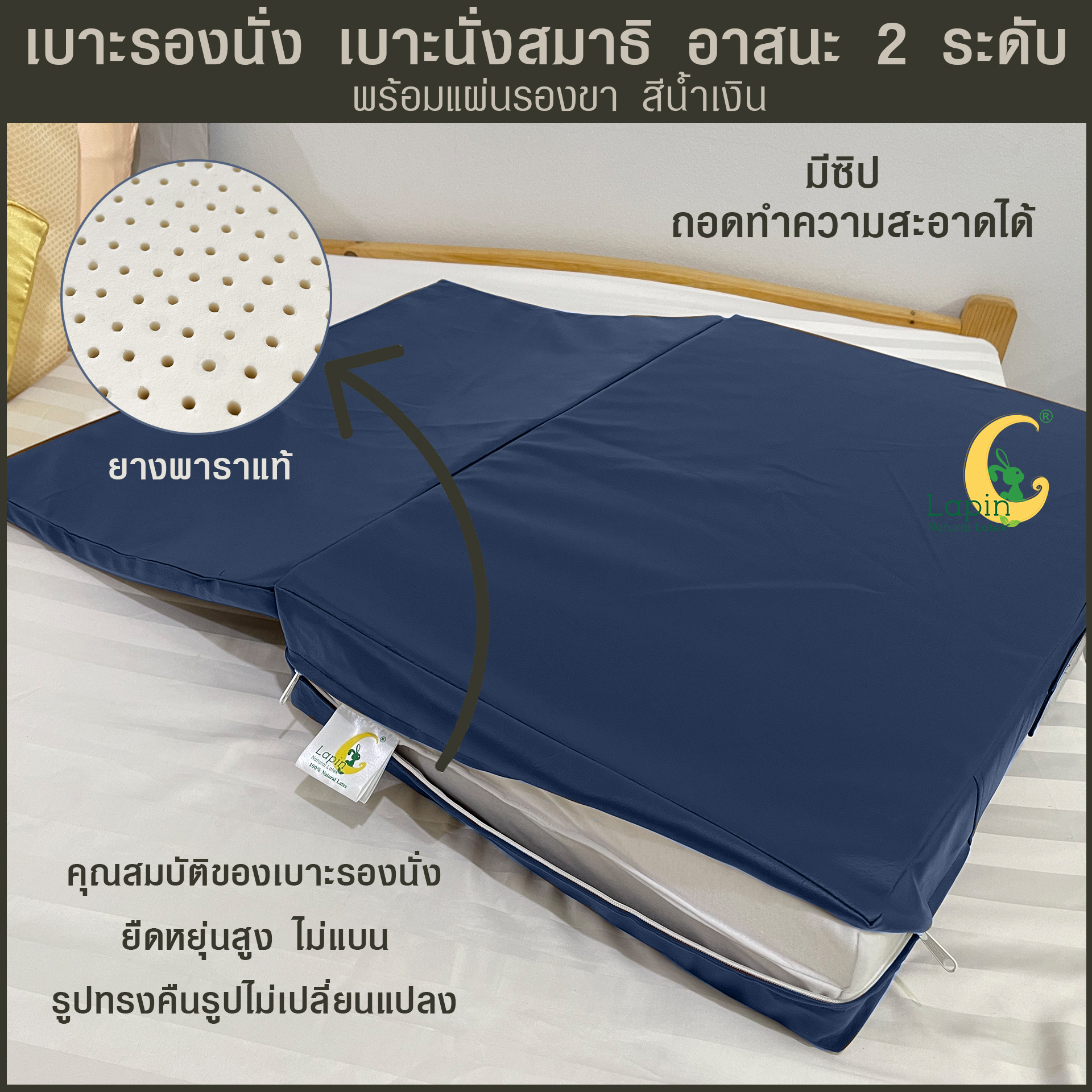 เบาะรองนั่ง เบาะนั่งสมาธิ อาสนะ 2 ระดับ สีน้ำเงิน