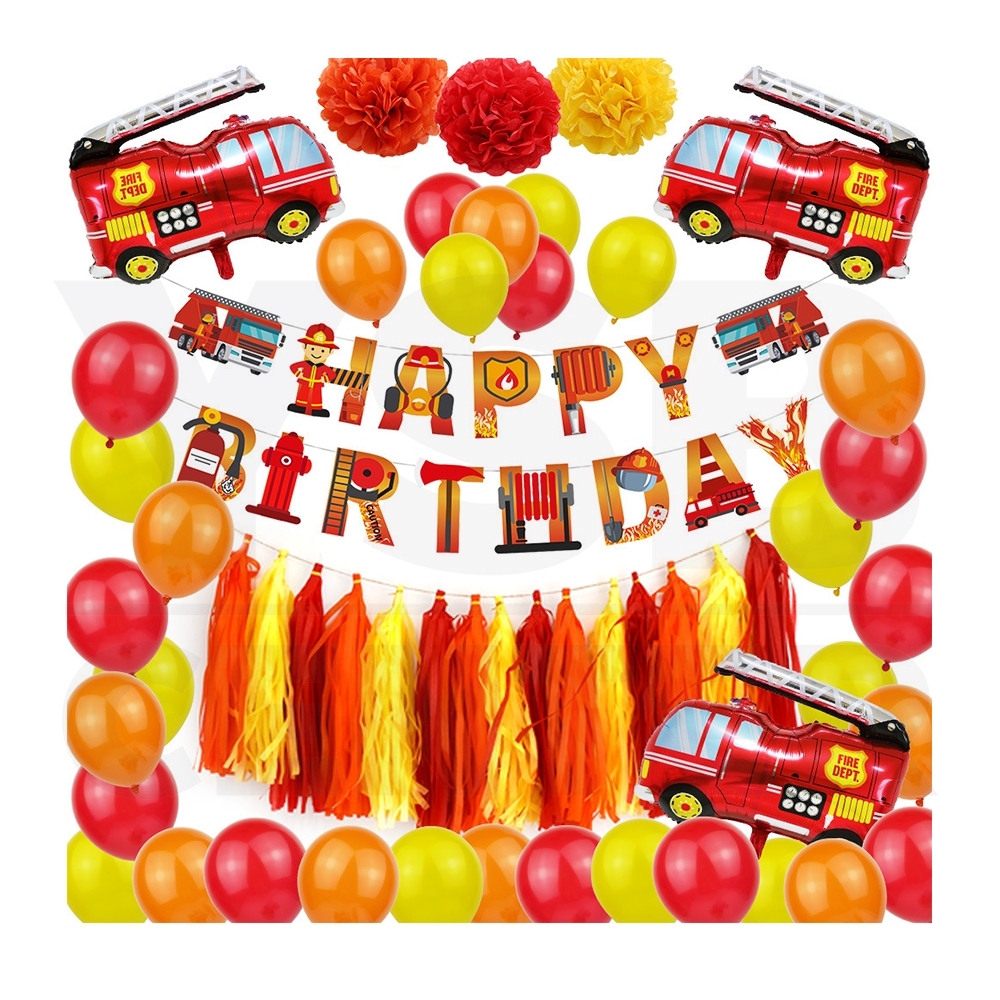 ชุดป้ายวันเกิดHappy Birthday ธีมรถดับเพลิง พร้อมอุปกรณ์ตกแต่ง อุปกรณ์งานปาร์ตี้ รุ่น B1S066 - FW