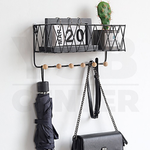 ตะแกรงวางของ ตะแกรงวางของพร้อมราวตะขอ อุปกรณ์สำหรับจัดเก็บ อุปกรณ์ตกแต่งบ้าน แบบ 6 ตะขอ