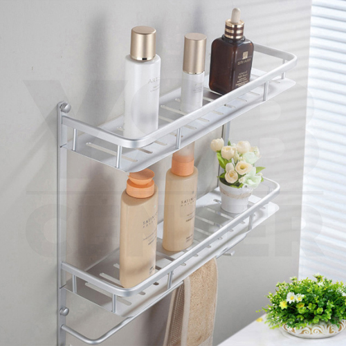 CASSA ชั้นวางของอลูมิเนียม อเนกประสงค์ในห้องน้ำ2ชั้น ติดผนัง 40cm. พร้อมราวแขวนอเนกประสงค์ รุ่น C1L058-ALM-8029-240