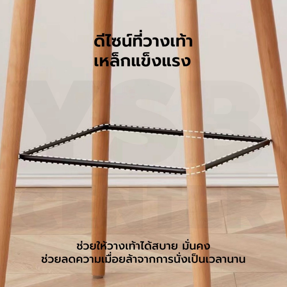 เก้าอี้บาร์ ทรงสูง เคาน์เตอร์บาร์ เฟอร์นิเจอร์แต่งบ้าน ที่นั่งพลาสติก PP ขาไม้ เบาะสูง F1C0132 - F1C0136