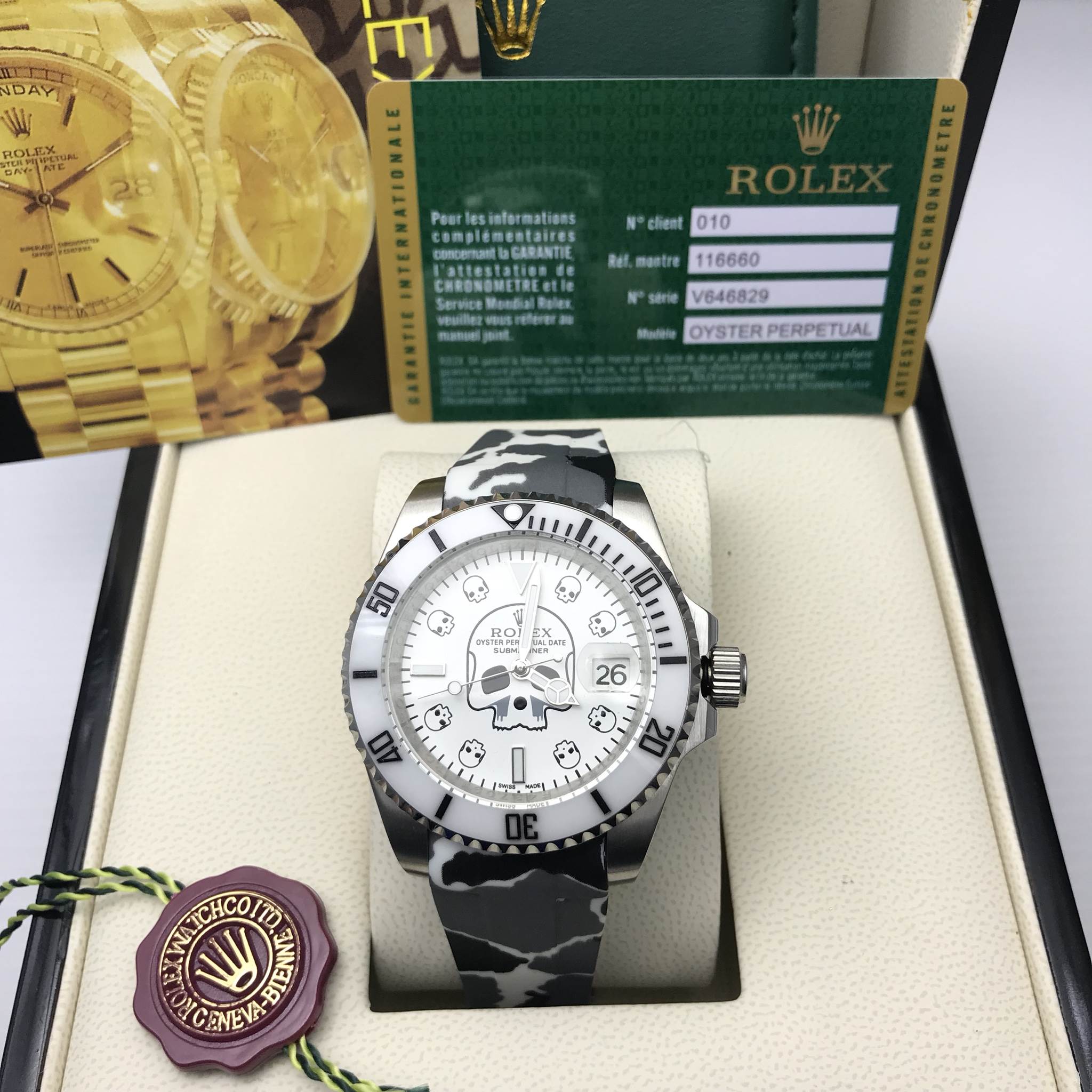 นาฬิกา Rolex Submeriner Dat - White Dial BamFord/Camo Strap สีขาวสายซิลิโคน