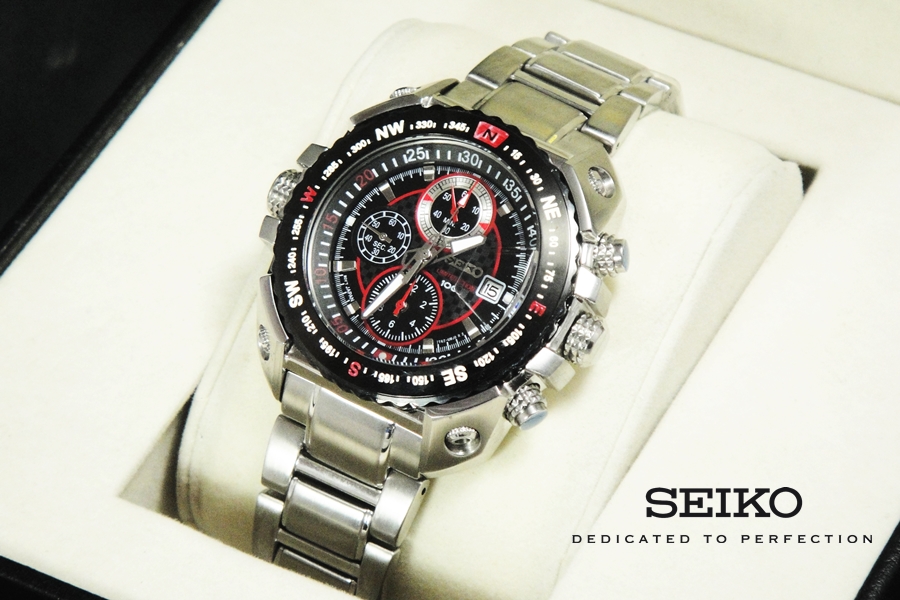 นาฬิกา SEIKO Chronograph 100m Men's Watch หน้าปัดสีดำ