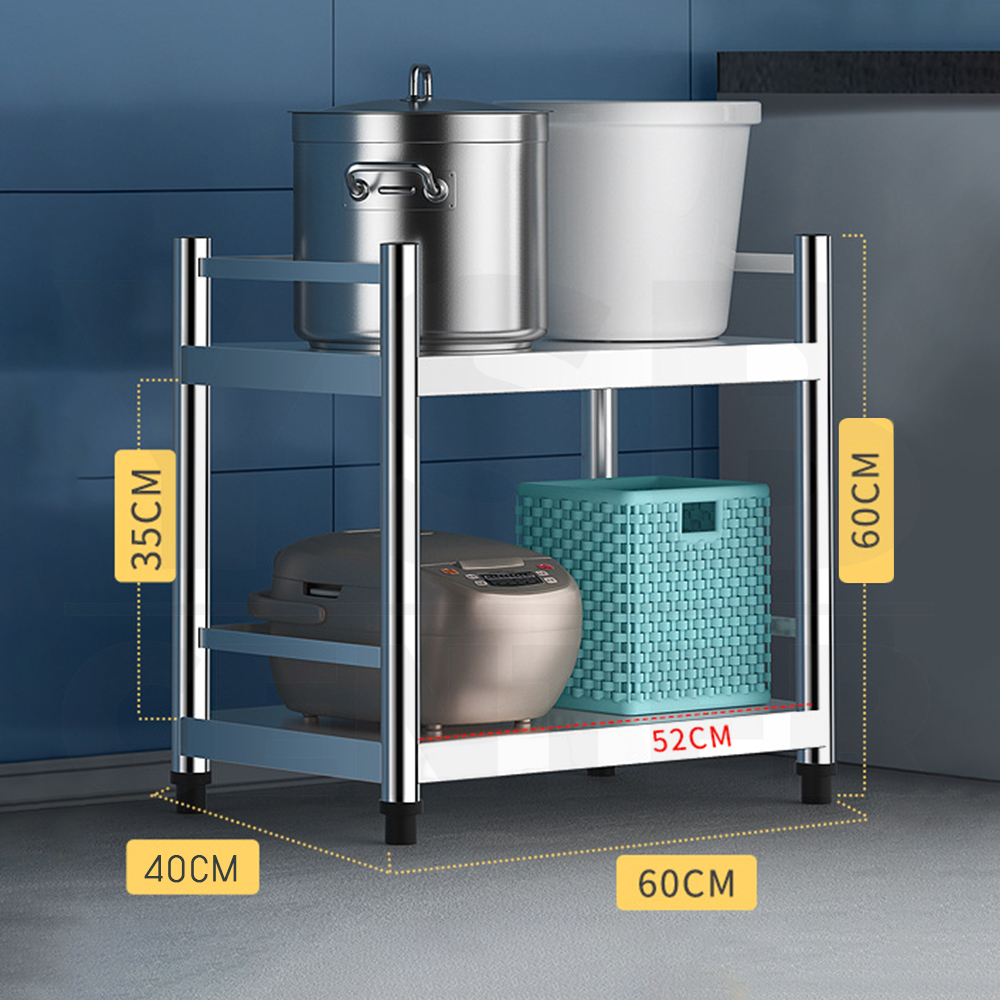 ชั้นวางของสแตนเลส 201 อเนกประสงค์ในครัวเรือน 2 ชั้น ขนาด 60 X 40 X 60 cm รุ่น C2L001-SS201-60X40X60-2L