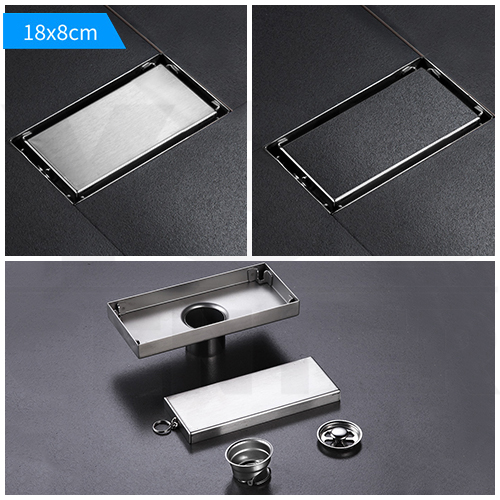 รางระบายน้ำ ท่อตรงกลาง สแตนเลส304 กันกลิ่น กันแมลง 2in1 ปูกระเบื้องบนฝาท่อได้