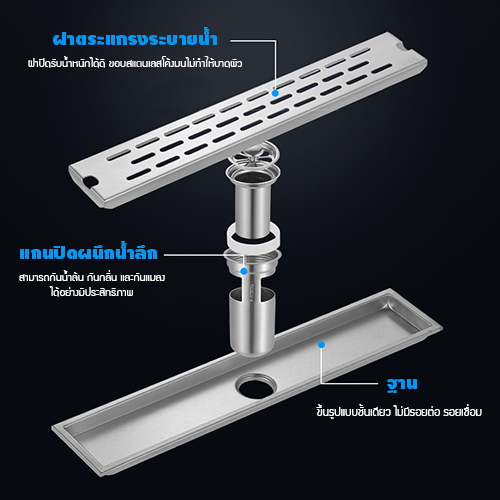 รางระบายน้ำ สแตนเลส304 ตะแกรงระบายน้ำ กันกลิ่น แมลง สแตนเลสขึ้นรูปหนาอย่างดี 80 100 cm CL0291 - CL0294