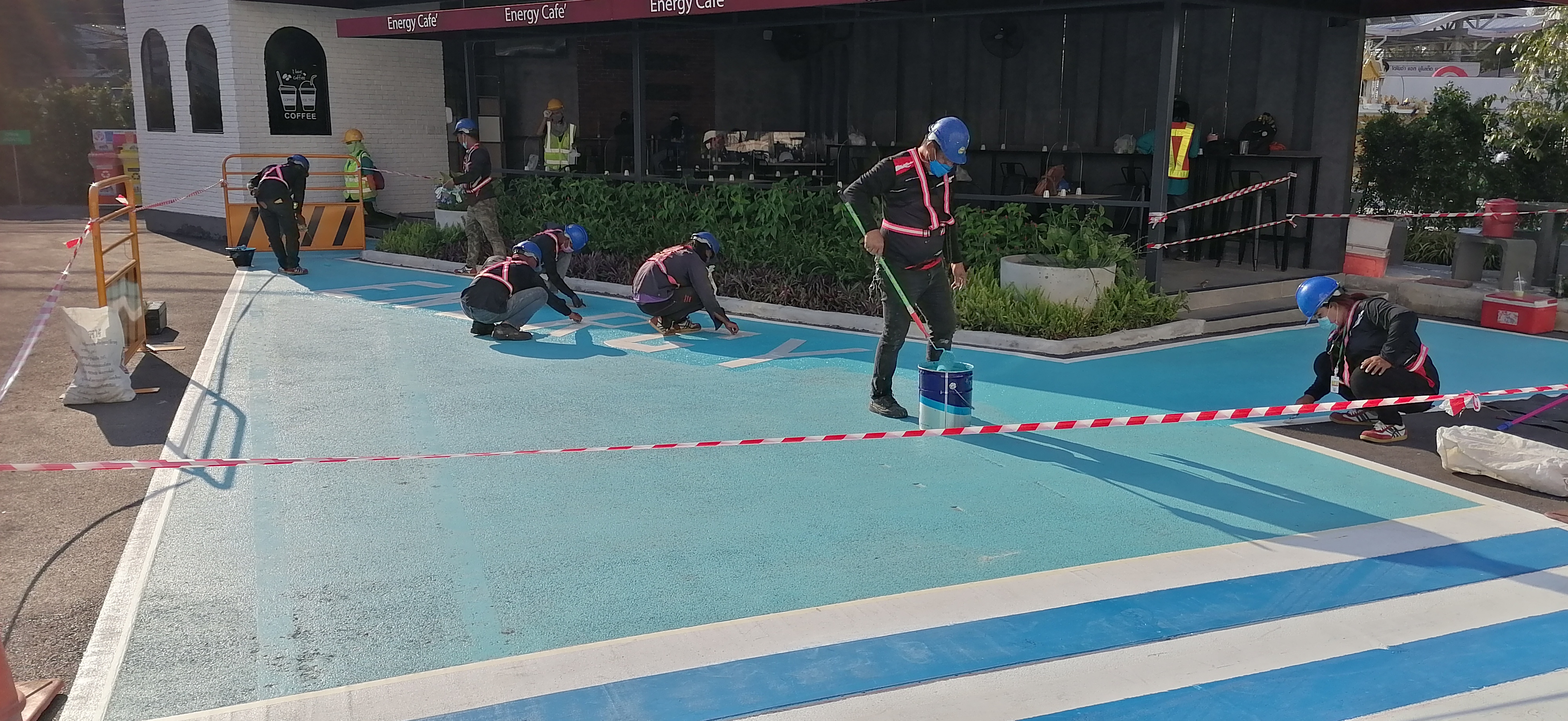 งานตีเส้นจราจรเส้นทางเดินภายในโรงงานสีเทอร์โมพลาสติก