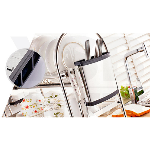 ชั้นวางของในครัว สแตนเลส 304 แบบ 3 ชั้น พร้อมที่เก็บมีด ที่เก็บช้อนส้อมตะเกียบ กว้าง 55 cm. ลึก 27 cm. สูง 57 cm. รุ่น C1L008-SUS304-355S