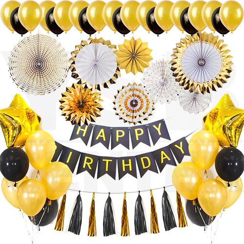 ชุดอุปกรณ์ตกแต่งงานปาร์ตี้ ธีมดำ - ทอง อุปกรณ์งานปาร์ตี้ รุ่น B1S61-HC-G