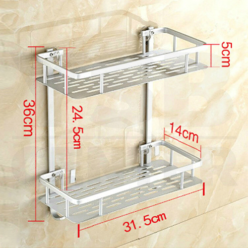 ชั้นวางของอลูมิเนียม อเนกประสงค์ในห้องน้ำ ห้องครัว 2 ชั้น แบบสี่เหลี่ยม โดยไม่ต้องเจาะผนัง รุ่น C1L054-ALM-8023M2