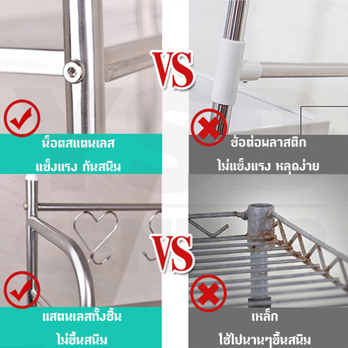 CASSA ชั้นวางของแสตนเลส อเนกประสงค์ 2ชั้น แบบวางบนเครื่องซักผ้า รุ่น CB0013-SS201-HC-02