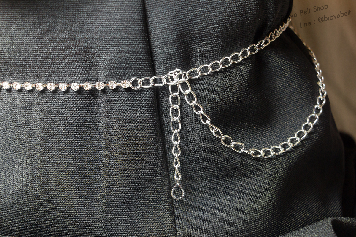 เข็มขัดสร้องเพชร เพชรประดับรอบสายรูปดาว เข็มขัดเพชรสวย