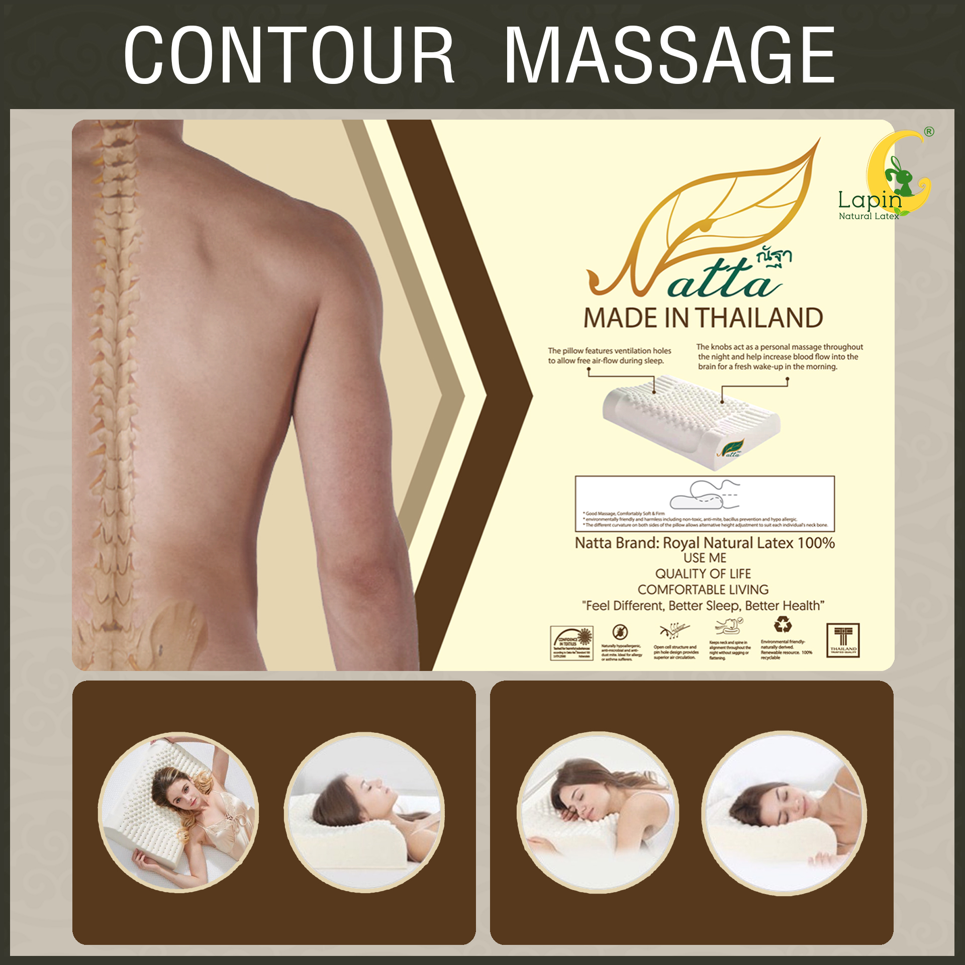 ชุดของขวัญ หมอนยางพาราแท้ 100% (LAPIN) รุ่น คอนทัวร์มาสสาจ (CM) 2 ใบ สุดคุ้ม