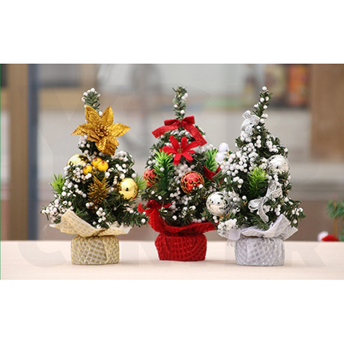 ต้นคริสต์มาส ต้นคริสต์มาสปลอม ต้นไม้ตกแต่งโต๊ะ ประดับบอล ดอกไม้ ยอดโบว์ ขนาด 20 cm. รุ่น B1S015 - B1S017
