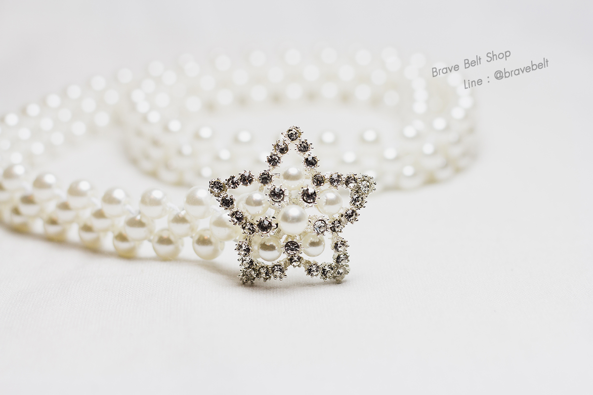 เข็มขัดไข่มุก เส้นเล็กรูปดาวสีเงินสวย
