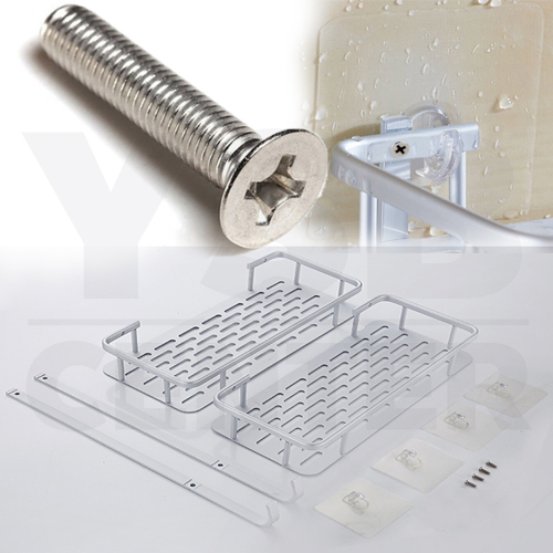 ชั้นวางของอลูมิเนียม อเนกประสงค์ในห้องน้ำ ห้องครัว 2 ชั้น แบบสี่เหลี่ยม โดยไม่ต้องเจาะผนัง รุ่น C1L054-ALM-8023M2