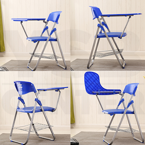 เก้าอี้เลคเชอร์ เก้าอี้ประชุม เก้าอี้เขียนหนังสือ เก้าอี้พับได้ มีที่วางของ น้ำหนักเบา รุ่น F1C015-C-9018AB-BL