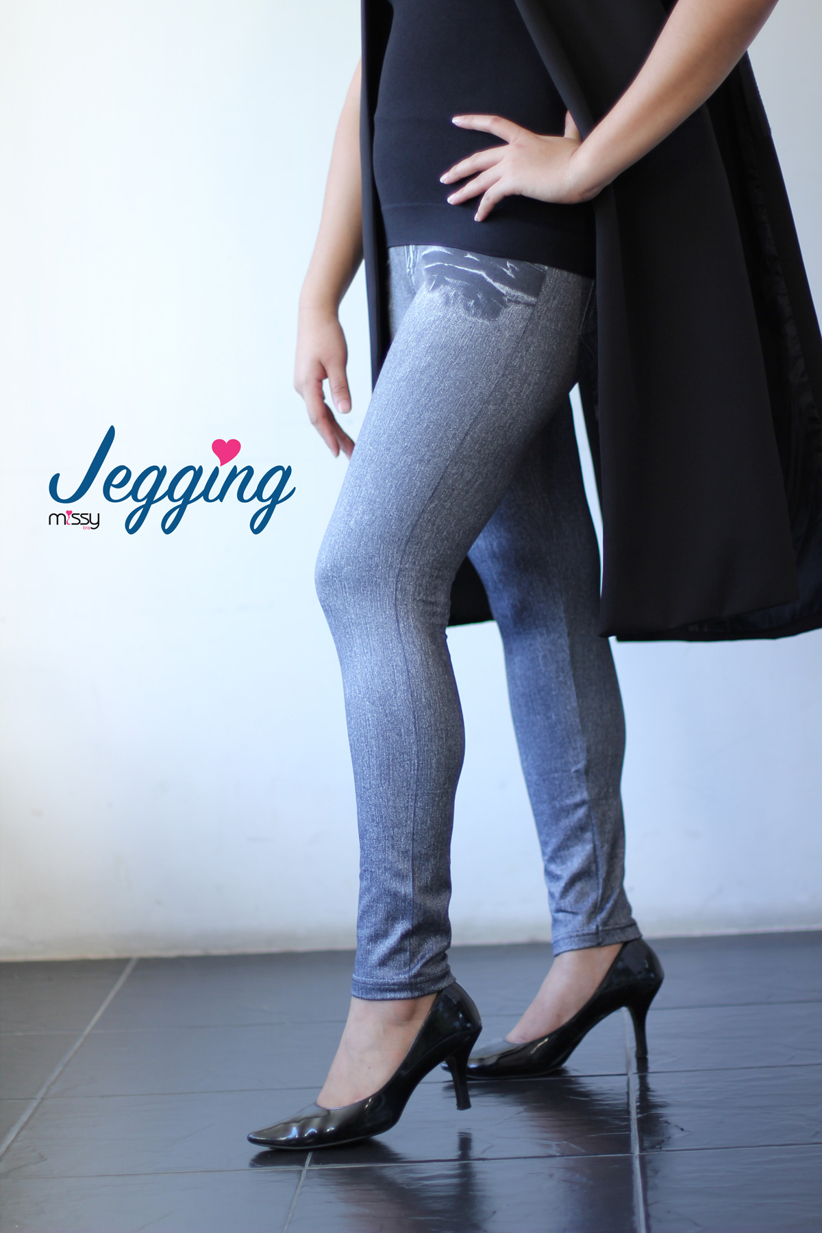 กางเกง ยีนส์สีเทาดำ เลคกิ้งยีนส์ Jegging