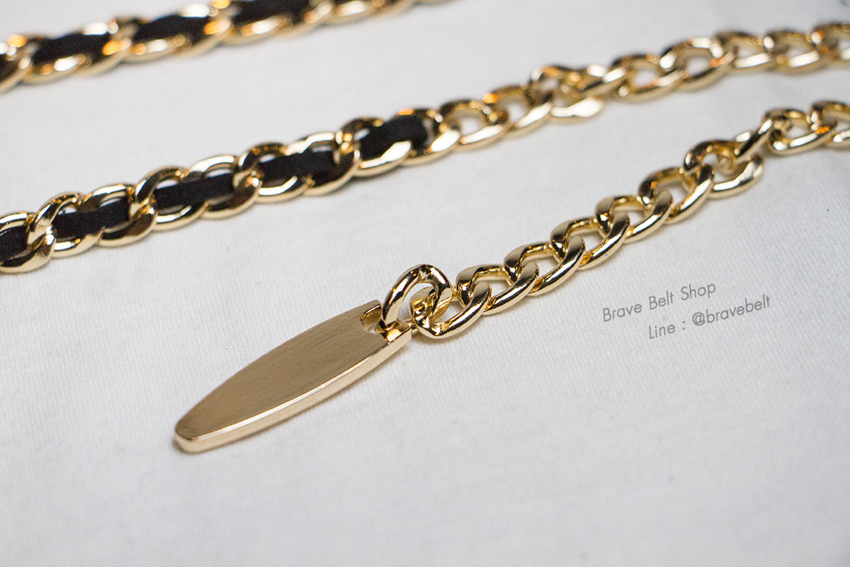 เข็มขัดสายโซ่ทรงสวย สายสีดำปลายสีทอง