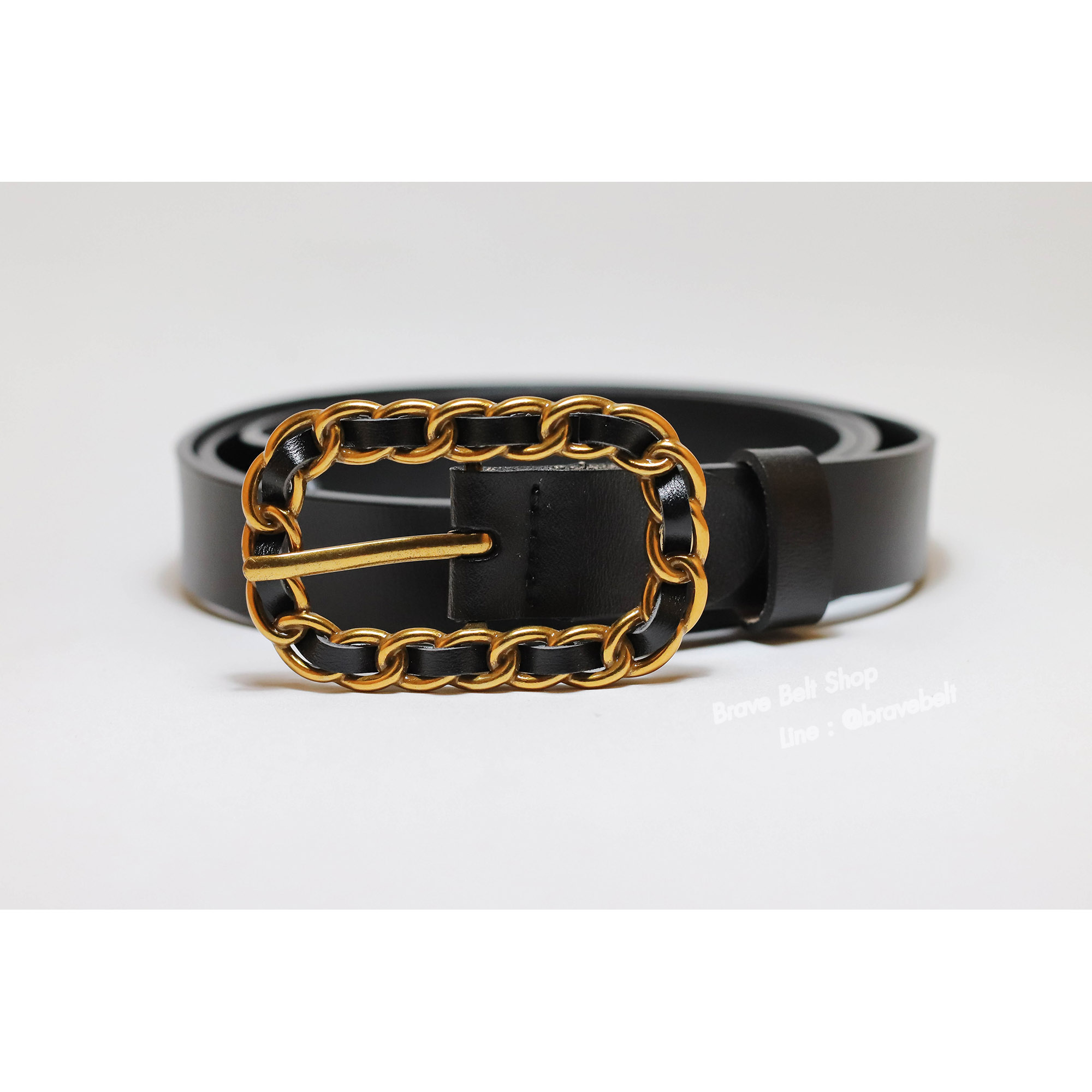 เข็มขัดแฟชั่นเกาหลีสีดำหัวโตสีทองน่าใส่มาก