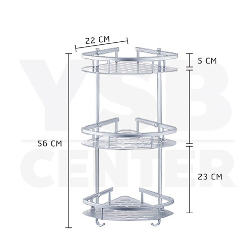 ชั้นวางของอเนกประสงค์ในห้องน้ำ 3 ชั้น แบบเข้ามุม ติดผนัง อลูมิเนียม รุ่น C1L066-ALM-8115