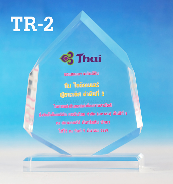 Code: TR-2 โล่อะคริลิค ทรงแปดเหลี่ยม ความสูงตัวโล่ 6 -9 นิ้ว ความหนาอะคริลิค 15 มม. พร้อมเลเซอร์ข้อความและโลโก้ ลงสีได้ไม่เกิน 2 สี ***ราคาเริ่มต้นที่ 670 บาท***
