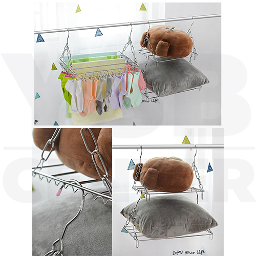 ราว ราวหนีบผ้า ราวสแตนเลส พวงหนีบผ้า ห่วงตากผ้าสแตนเลส แบบสี่เหลี่ยม ราวอเนกประสงค์