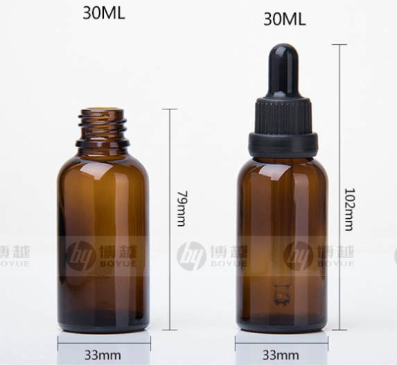30ml ขวดแก้วดรอปเปอร์ สีชา