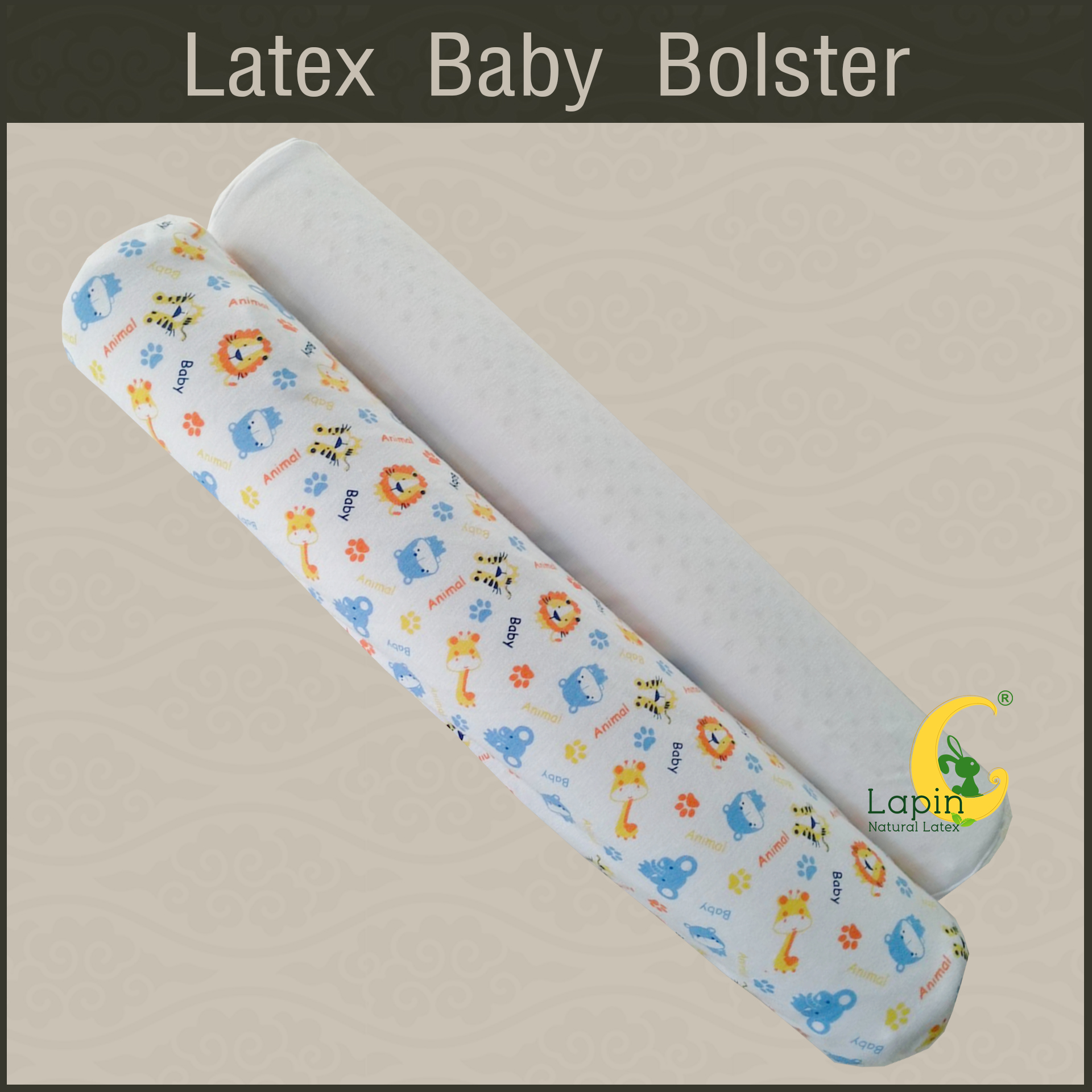 หมอนข้างยางพาราสำหรับเด็กทารก พร้อมปลอก (ลายสัตว์น่ารัก)