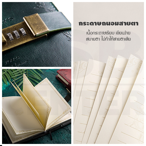 สมุดโน๊ต สมุดบันทึก ไดอารี่ สมุดเขียน B6 มีเส้น มีที่ล๊อครหัส ถนอมสายตา ปกหนัง พิมพ์ลายดอกไม้สวยงาม