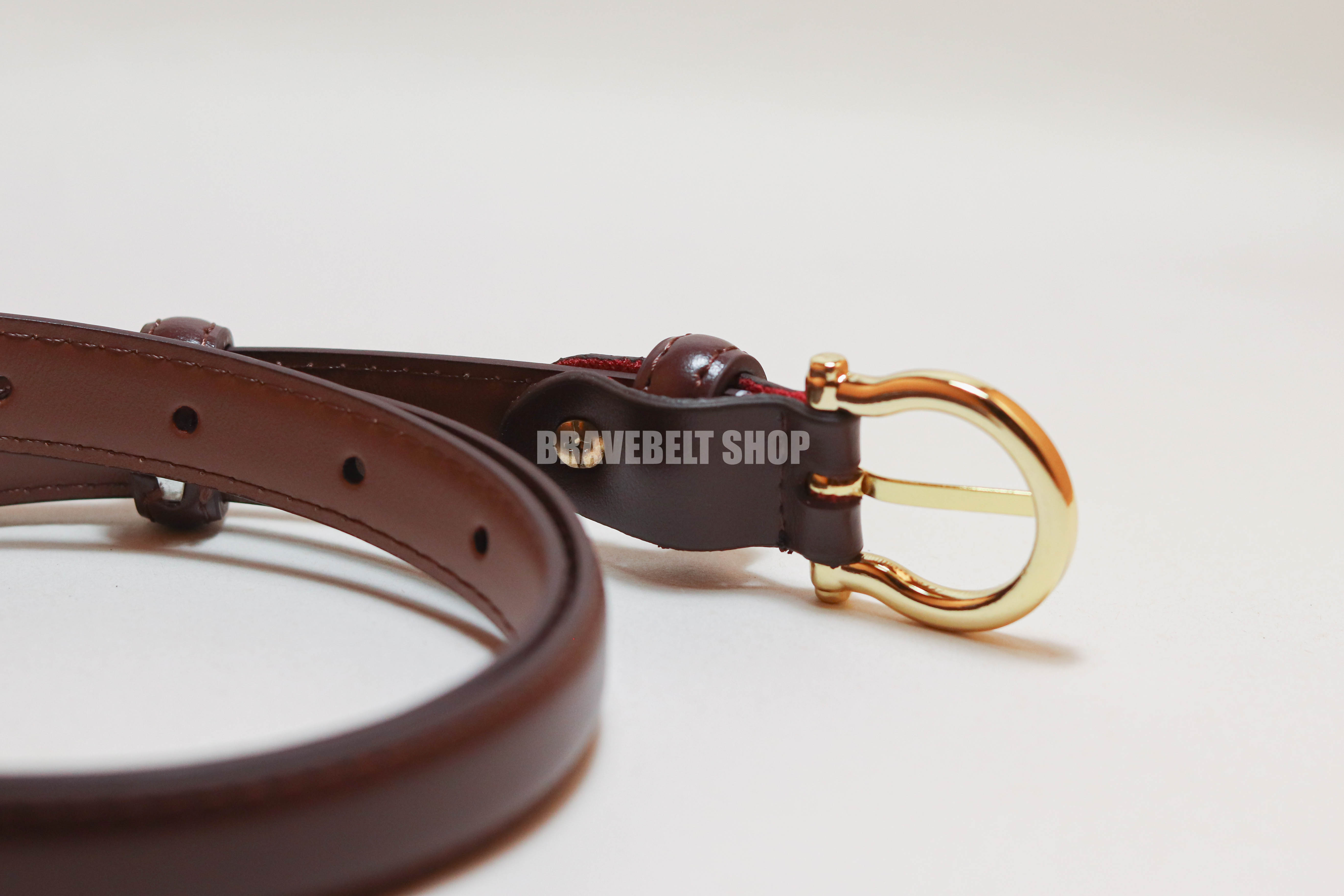เข็มขัดหนังแท้ผู้หญิงสีน้ำตาลสวยมาก หัวสีทองสวย