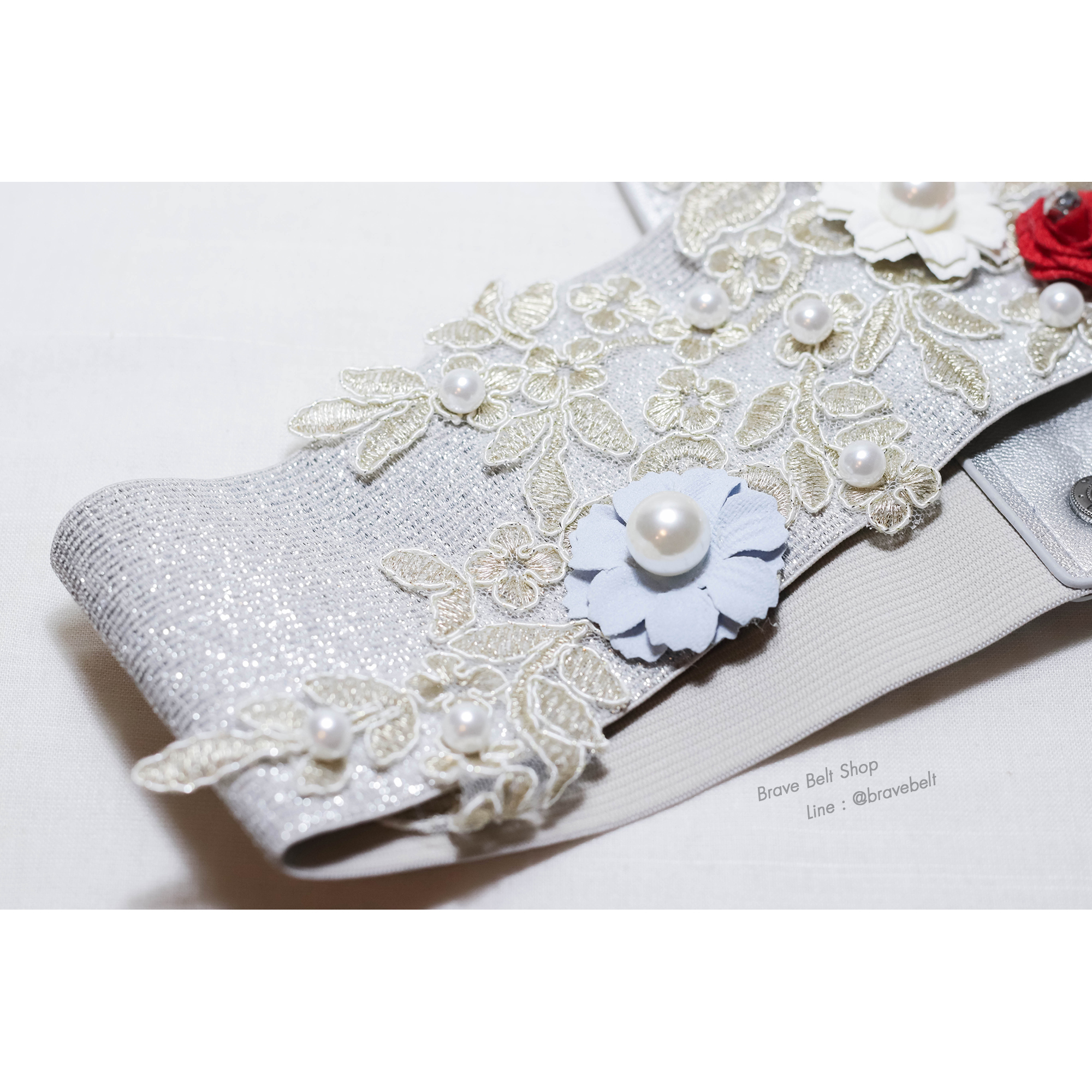 เข็มขัดเอวสูงลายลูกไม้ เข็มขัดดอกไม้