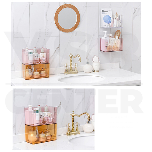 ชั้นวางในห้องน้ำ ชั้นวางอเนกประสงค์ กล่องจัดระเบียบ (แพ็คคู่ 2 ชิ้น) พร้อมน๊อตซิลิโคน ไม่ต้องเจาะผนัง