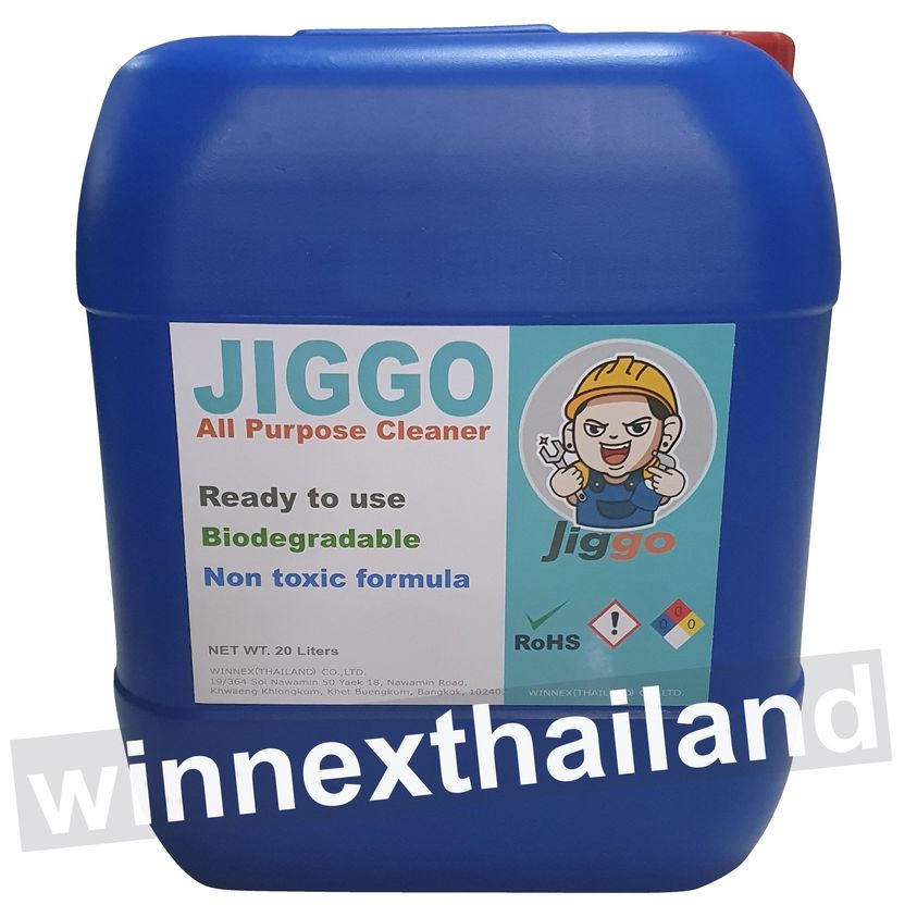 Jiggo All Purpose Cleaner (20 Liters) น้ำยาล้างคราบอเนกประสงค์ อาทิ น้ำมัน จาระบี สิ่งสกปรกต่างที่ติดฝั่งแน่น เครื่องจักร เครื่องยนต์ และอุปกรณ์ต่างๆ ไม่ติดไฟ มี RoHS