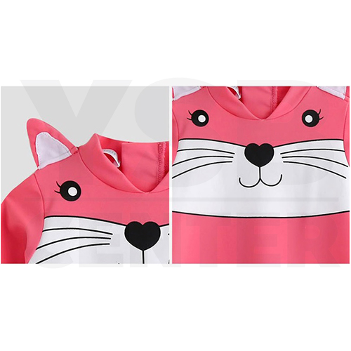 Bodysuit ชุดว่ายน้ำสำหรับเด็ก ชุดว่ายน้ำลายการ์ตูน ชุดว่ายน้ำแมว สีชมพู มีหูแมวที่ชุด
