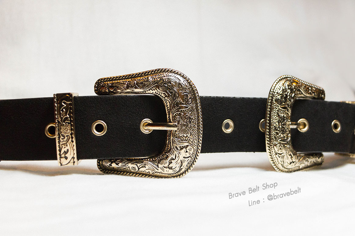 เข็มขัดวินเทจสองหัว สายผ้ากำมะหยี่เส้นใหญ่