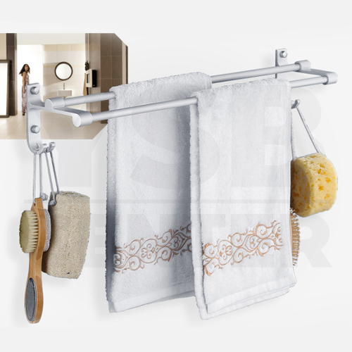 CASSA ราวแขวนผ้าอลูมีเนียม ในห้องน้ำ แบบเจาะผนัง ราวคู่ พร้อมตะขออเนกประสงค์ รุ่น C1L049-ALM-8078-260